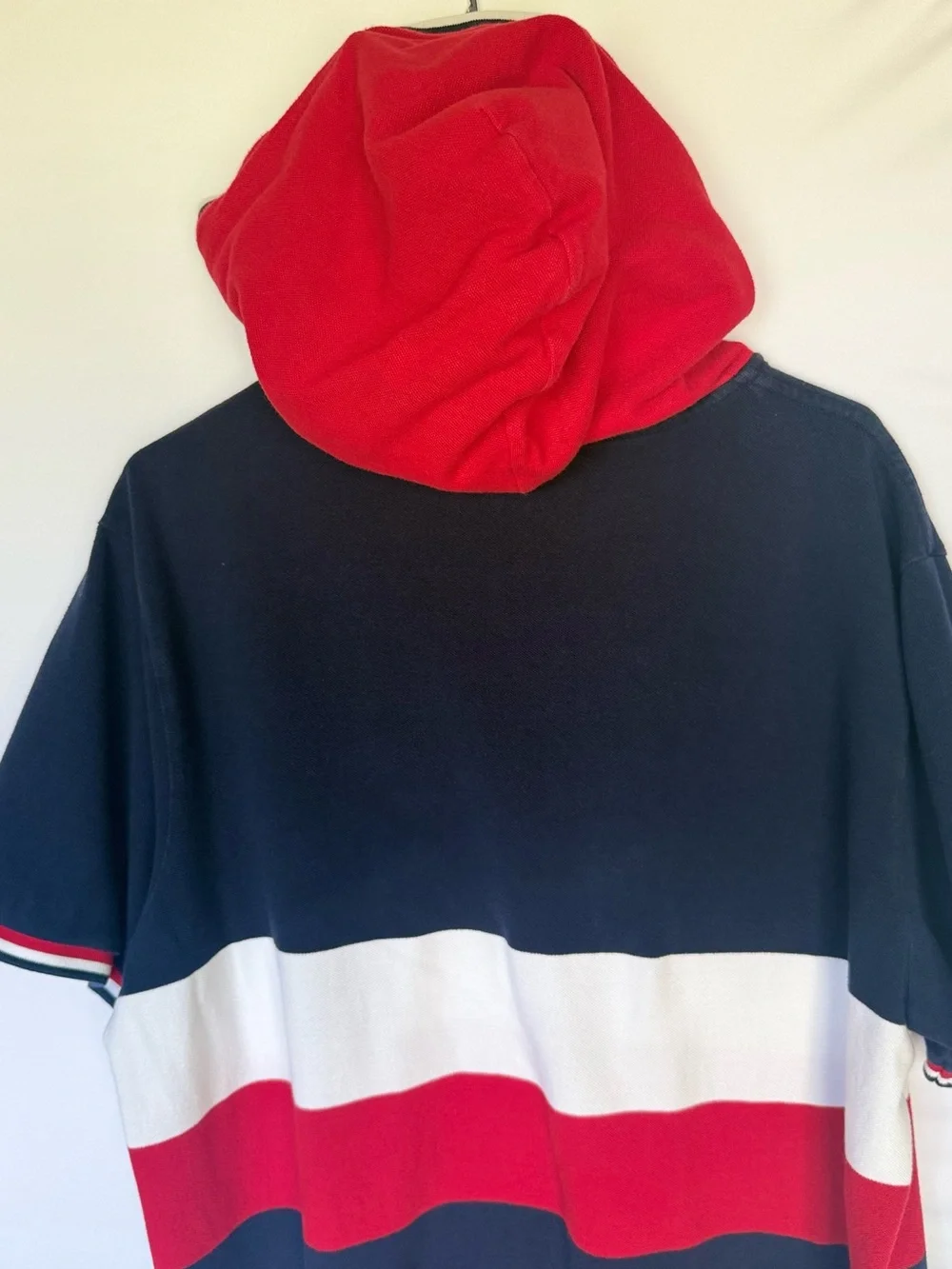 Polo Ralph Lauren Navy, White & Red Colorblock  Hooded Cotton Shirt XXL